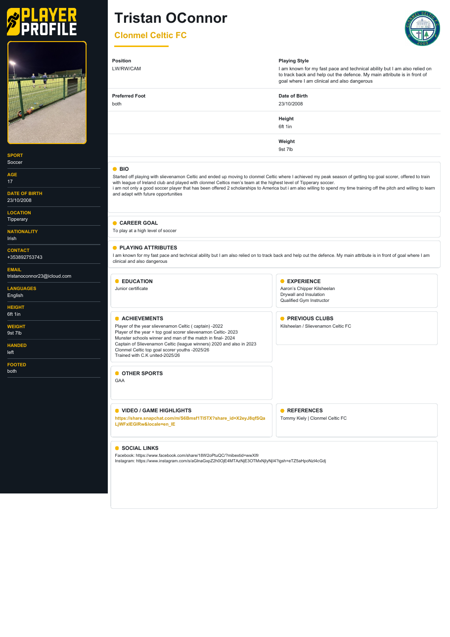 Tristan O'Connor sample CV